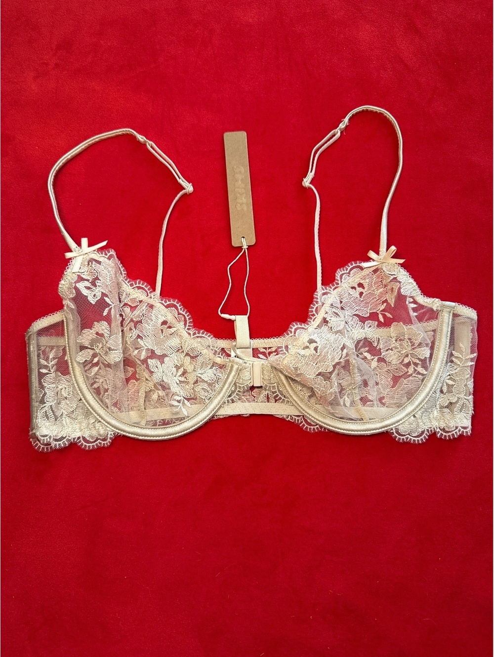 Skims Embroidered Lingerie Front Closure Unlined Demi Color Champagne Size 36B